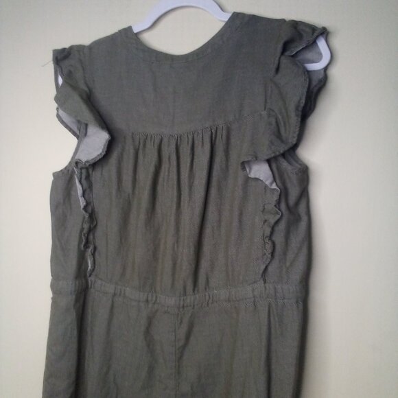 Susina Jumper Romper Women M Pants Cropped Short Sleeve Button Green - Picture 13 of 15